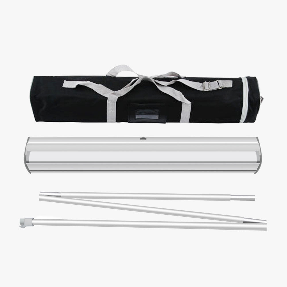 Retractable Banner Stand – 36" Base with 33" x 81" Full-Color UV Printed Fabric Graphic, Curl-Free Edges, Compact Aluminum Frame with Travel Bag